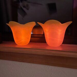 Frosted Yellow Glass Tulip Flower Vase/Candle Holders